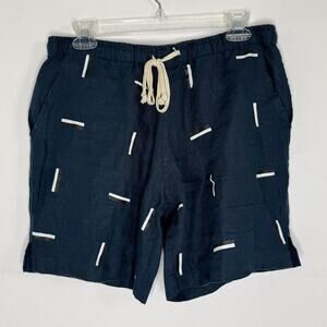 Alex Crane Shorts Mens Medium Blue Linen Chino Geometric 6.5" Elastic Waist